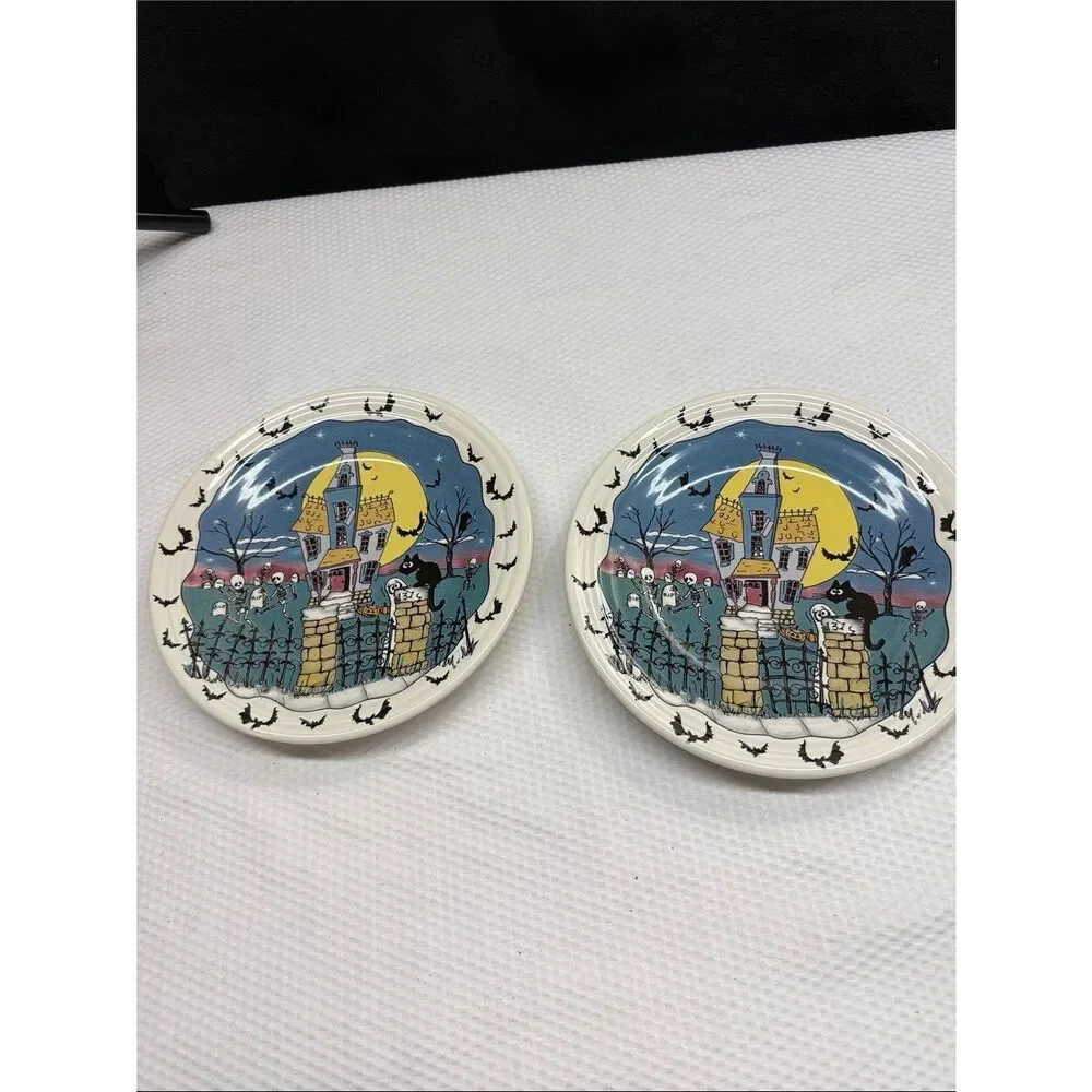 Homer Laughlin Fiesta Halloween Haunted House Pottery Plates - Set of 2 Retired